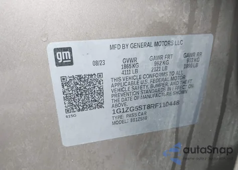 2024 Chevrolet Malibu Fwd Rs из США, поврежденный, VIN 1G1ZG5ST8RF110448